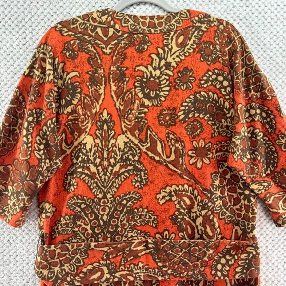 Talbots Dress Womens 8 Orange Paisley Pineapple Linen Midi Belted Half Sleeve - Picture 8 of 12